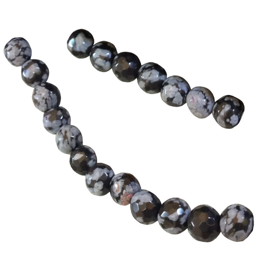 Snowflake Obsidian Elegance: Faceted Round Beads (6-10mm) for Unique Jewelry Designs"