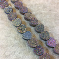 Premium Beautiful Rainbow Titanium Druzy Geode Heart Beads, 11mm x 11mm, 17 beads per strand