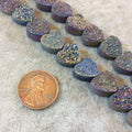 Premium Beautiful Rainbow Titanium Druzy Geode Heart Beads, 11mm x 11mm, 17 beads per strand