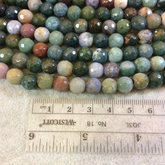 8mm Natural Fancy Jasper Faceted Round/Ball Shaped Beads with 2.5mm Holes - 7.75" Strand (Approximately 25 Beads) - LARGE HOLE BEADS