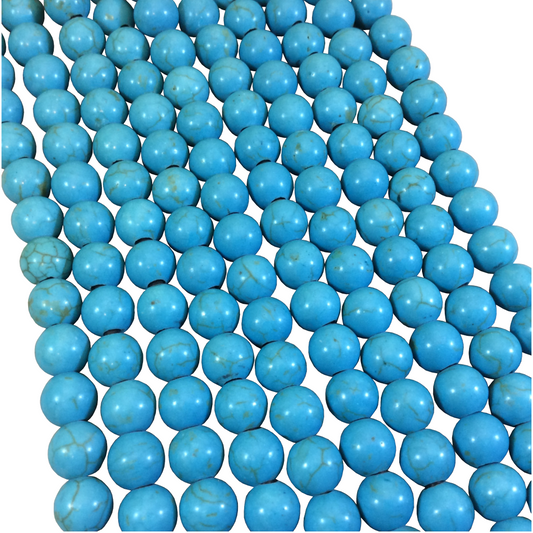 8mm Turquoise Dyed Veined Howlite Smooth Finish Round/Ball Shape Beads with 2.5mm Holes - 7.75" Strand (Approx. 26 Beads) - LARGE HOLE BEADS