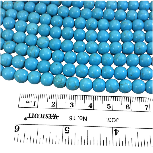 8mm Turquoise Dyed Veined Howlite Smooth Finish Round/Ball Shape Beads with 2.5mm Holes - 7.75" Strand (Approx. 26 Beads) - LARGE HOLE BEADS