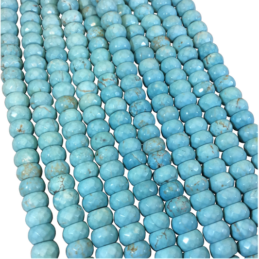 5mm x 8mm Mixed Dyed Blue Howlite Faceted Finish Rondelle Shaped Beads with 2-2.5mm Holes - 7.75" Strand (Aprx. 36 Beads) - LARGE HOLE BEADS