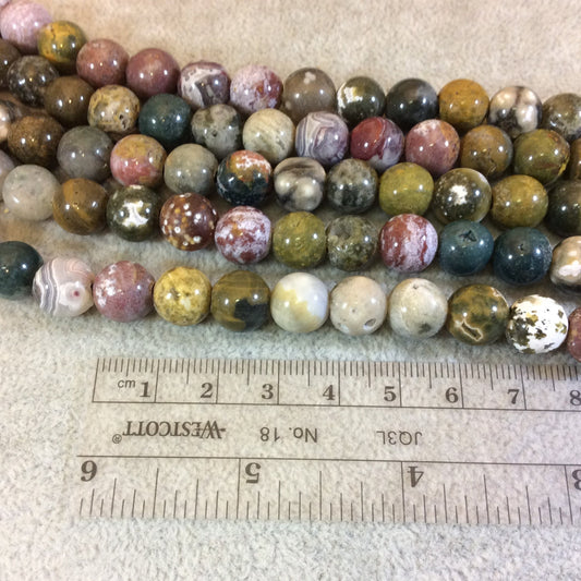 10mm Natural Ocean Jasper Smooth Finish Round/Ball Shaped Beads with 2.5mm Holes - 7.75" Strand (Approx. 20 Beads) - LARGE HOLE BEADS