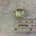 Gold Plated Faceted Pale Green Hydro (Lab Created) Quartz Square Shaped Bezel Pendant - Measuring 15mm x 15mm - Sold Individually