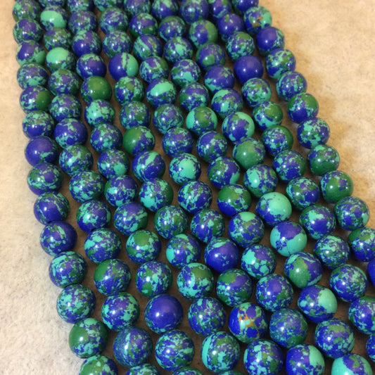 12mm Synthetic Malachite/Azurite Smooth Finish Round/Ball Shaped Beads with 2.5mm Holes - 7.75" Strand (Approx. 25 Beads) - LARGE HOLE BEADS