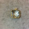 Gold Plated Faceted Pale Green Hydro (Lab Created) Quartz Square Shaped Bezel Pendant - Measuring 15mm x 15mm - Sold Individually