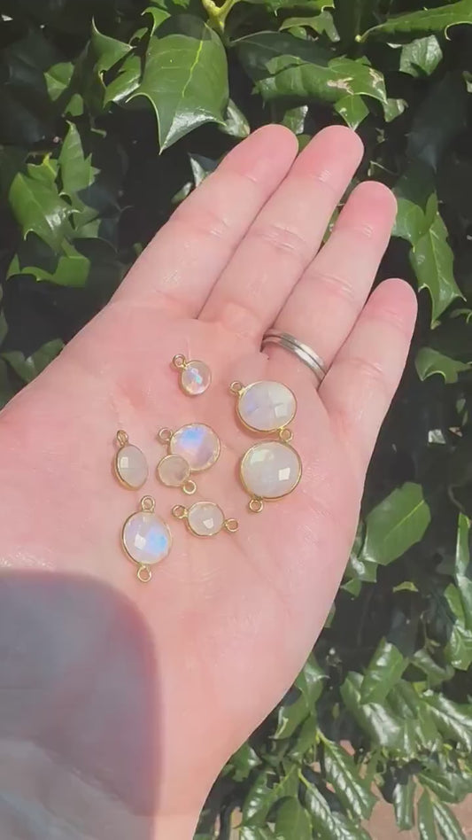 14k Gold Vermeil Round Moonstone Bezels - Pendants and Connectors for Permanent Jewelry - Non Tarnish Charms