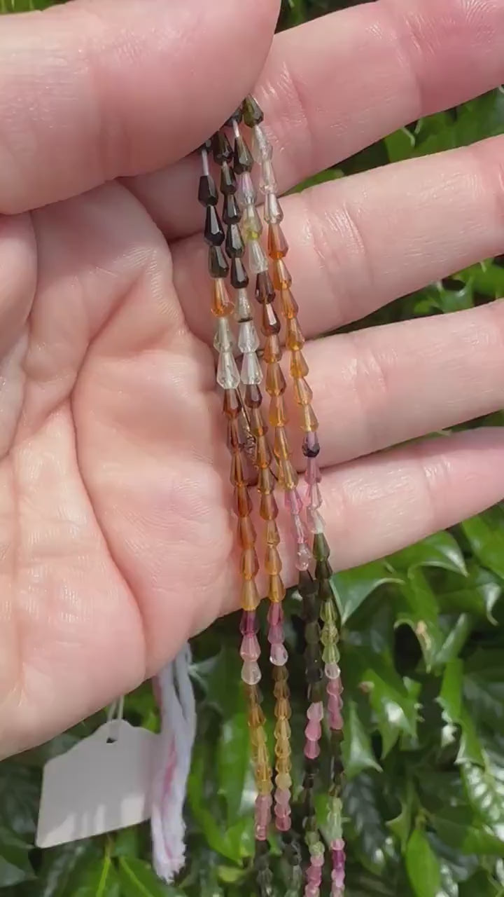 Tourmaline Center Drilled Teardrop Beads - Faceted