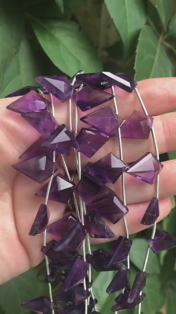 Amethyst Beads | Hand Cut Indian Gemstone | 13mm x 18mm Step Cut Faceted Kite Shaped Beads