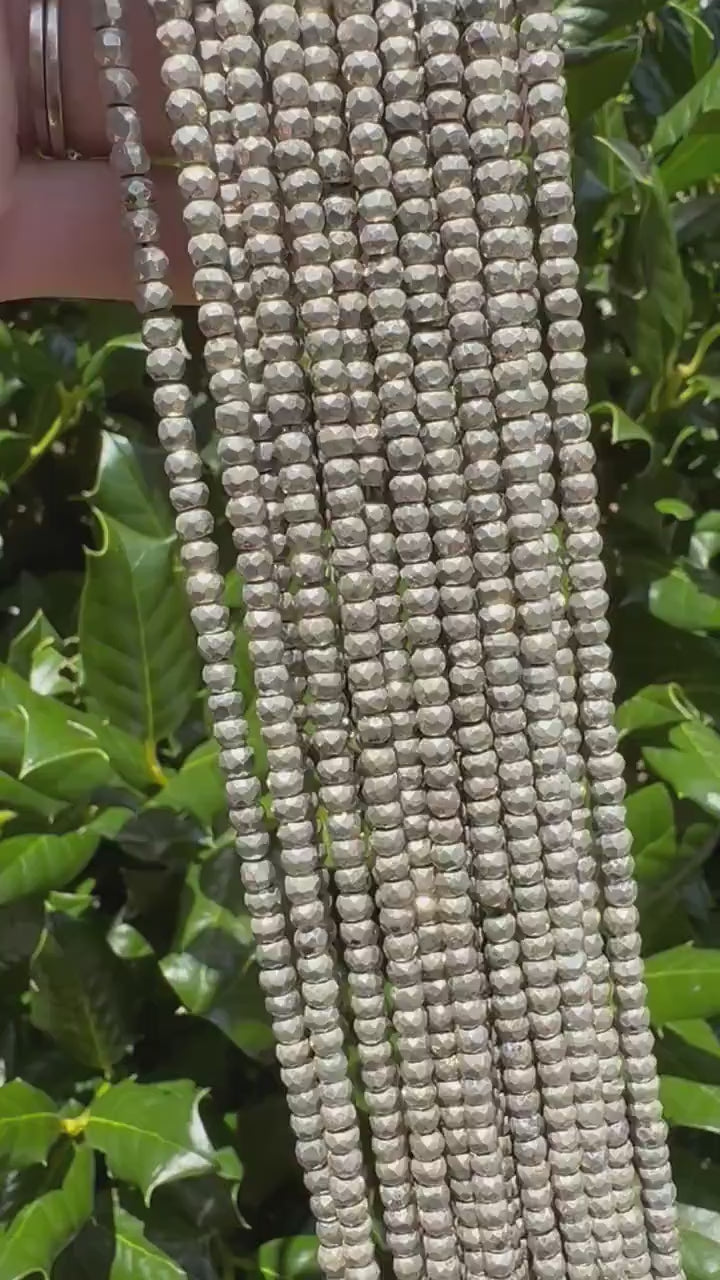 Silver Plated Pyrite Rondelle Beads - 4mm Faceted