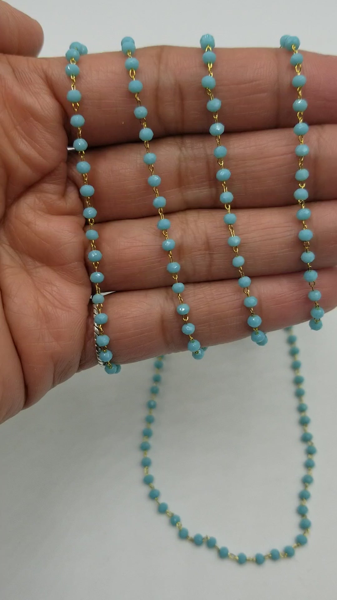 Glass Beads Rosary Chain / 2mm x 3mm  crystal beads - Sold by foot