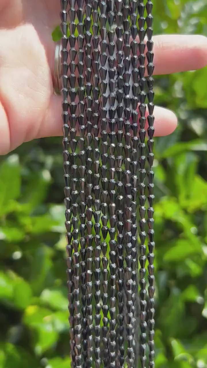 Black Spinel Faceted Center Drilled Teardrop Beads - 3mm x 5mm