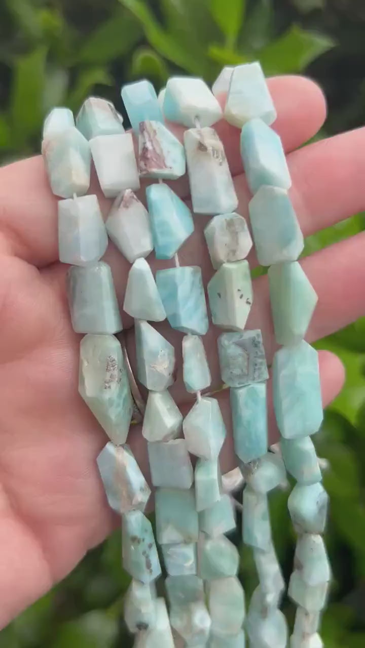 Larimar Faceted Nugget Beads - 10mm x 15mm
