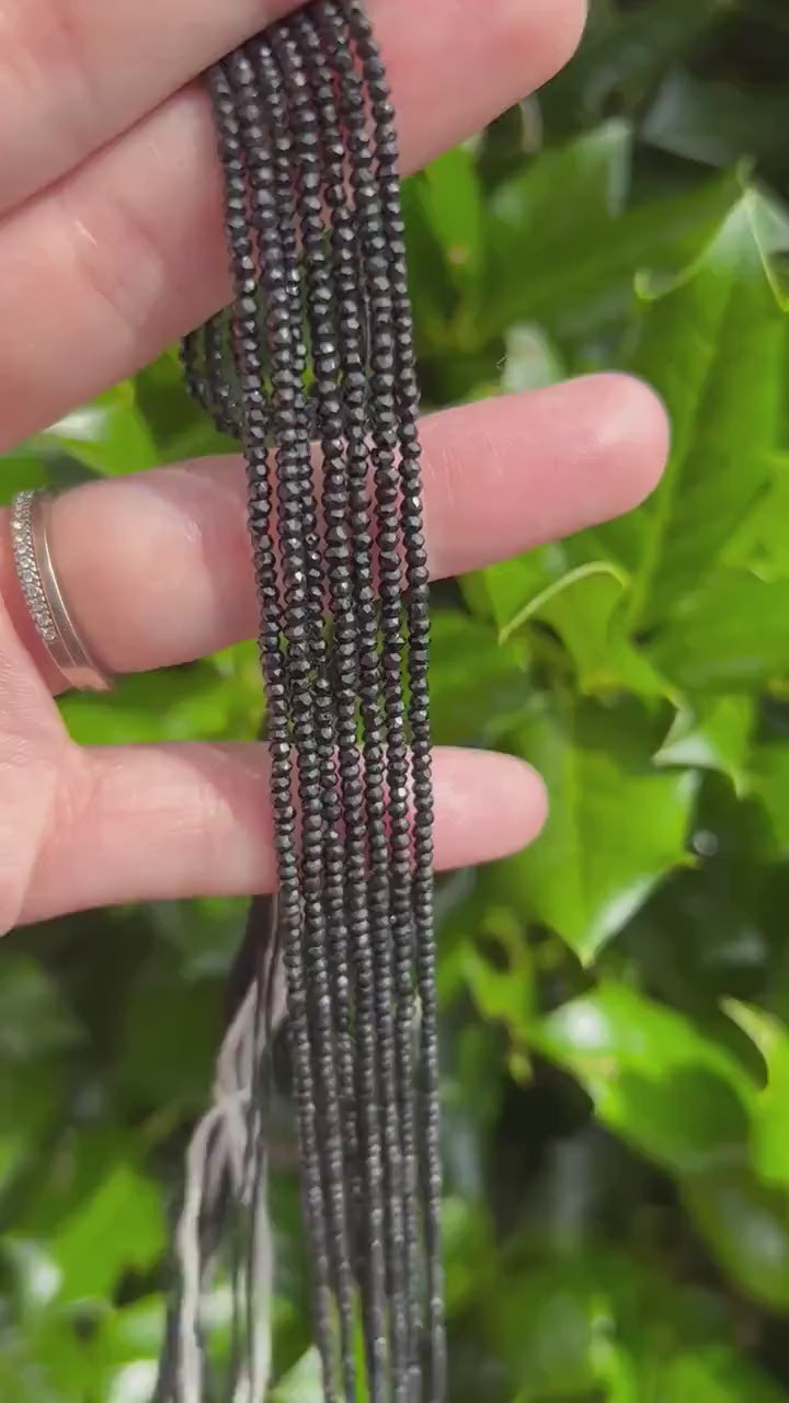 Black Spinel Beads - 2mm Faceted Rondelle Shape - High Quality Hand-Cut Indian Semi-Precious Gemstone