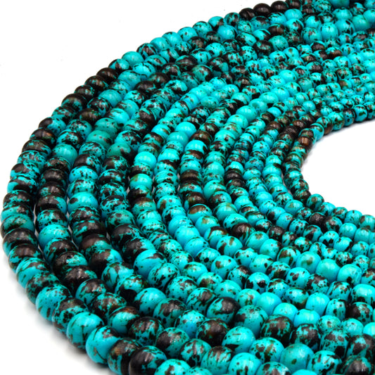 Bone Beads | Mottled Aqua Rondelle Beads | 6mm, 8mm, 10mm