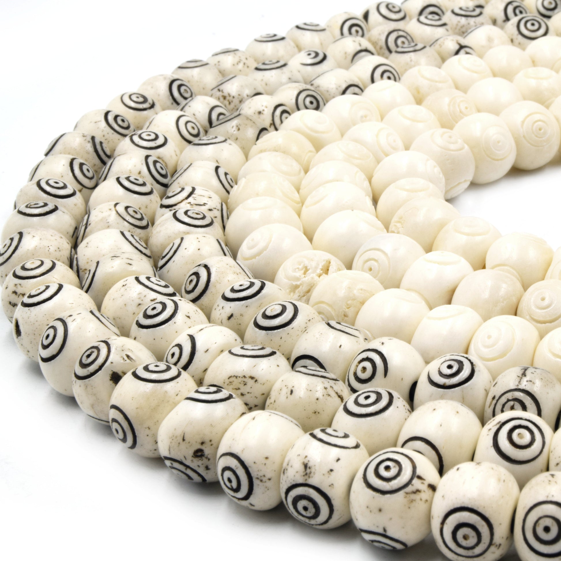 bullseye carved bone beads