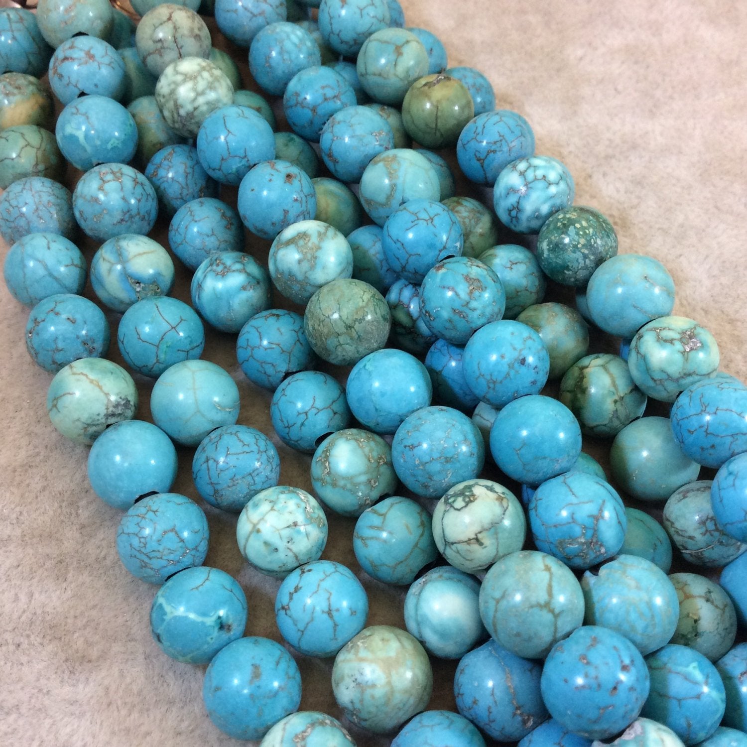 10mm Mixed Dyed Blue Howlite Smooth Finish Round/Ball Shaped Beads with 2mm Holes - 7.75" Strand (Approx. 20 Beads) - LARGE HOLE BEADS