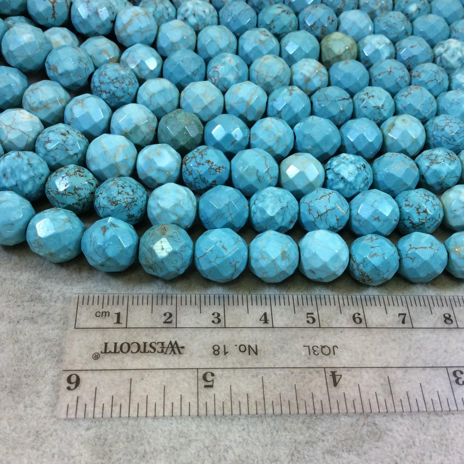 12mm Mixed Dyed Blue Howlite Faceted Round/Ball Shaped Beads with 2mm Holes - 7.75" Strand (Approx. 18 Beads) - LARGE HOLE BEADS