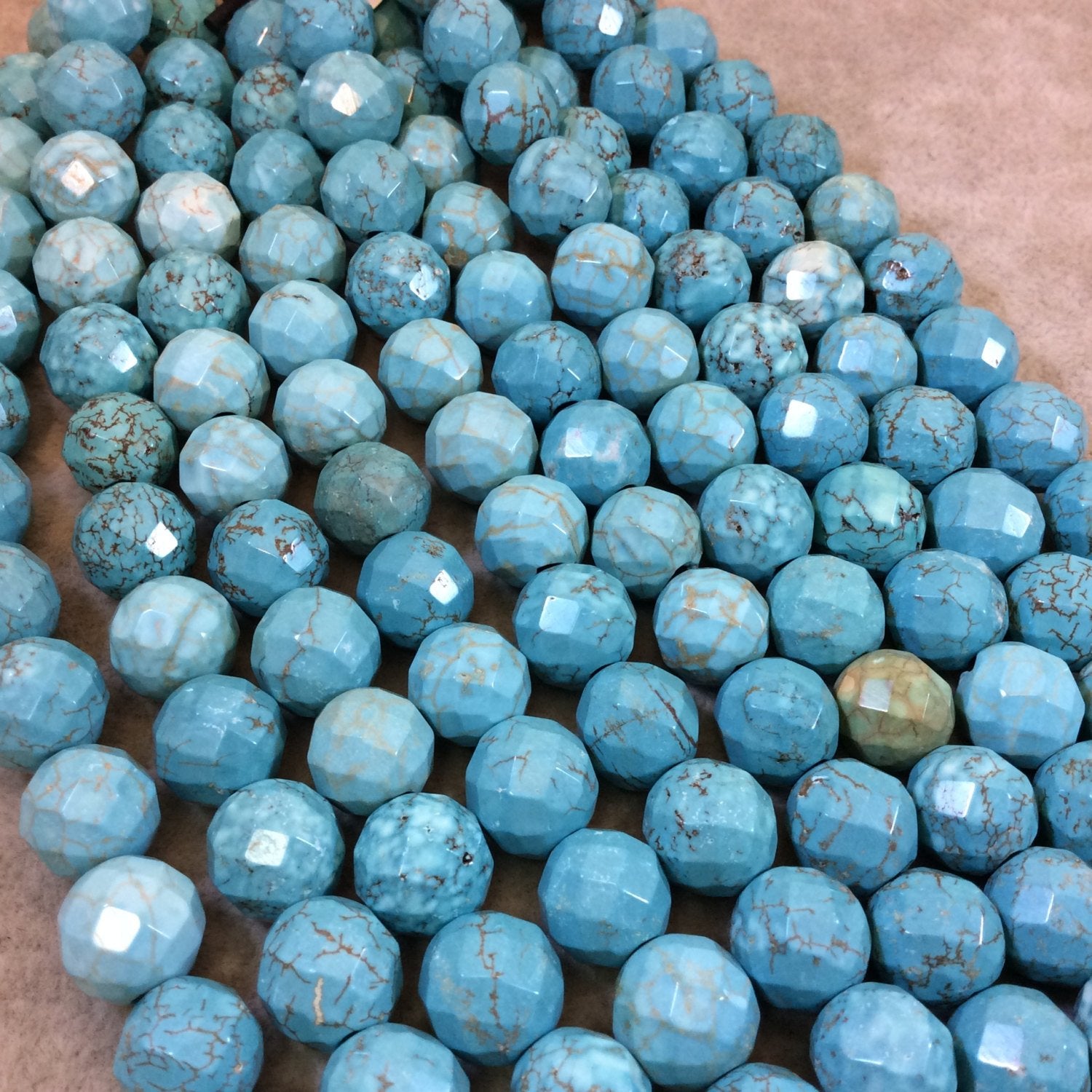 12mm Mixed Dyed Blue Howlite Faceted Round/Ball Shaped Beads with 2mm Holes - 7.75" Strand (Approx. 18 Beads) - LARGE HOLE BEADS