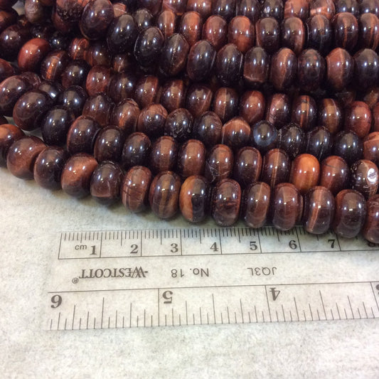 8mm x 12mm Natural Red Tiger Eye Smooth Finish Rondelle Shaped Beads with 2.5mm Holes - 7.75" Strand (Approx. 18 Beads) - LARGE HOLE BEADS