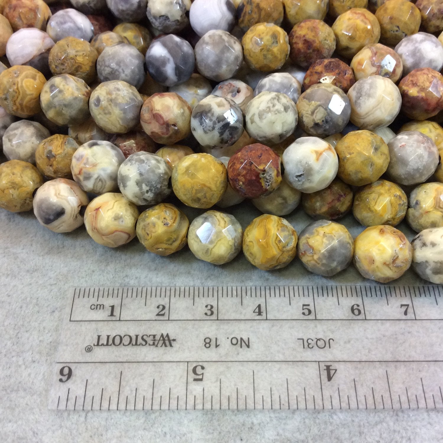 12mm Natural Crazy Lace Agate Faceted Round/Ball Shaped Beads with 2.5mm Holes - 7.75" Strand (Approx. 18 Beads) - LARGE HOLE BEADS