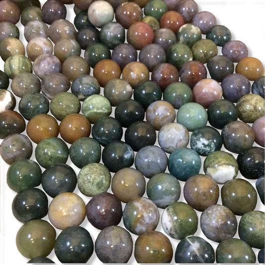 12mm Natural Fancy Jasper Smooth Finish Round/Ball Shaped Beads with 2.5mm Holes - 7.75" Strand (Approx. 18 Beads) - LARGE HOLE BEADS