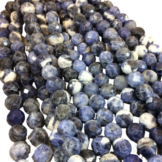 10mm Natural Mixed Sodalite Faceted Round/Ball Shaped Beads with 2.5mm Holes - 7.75" Strand (Approx. 20 Beads) - LARGE HOLE BEADS