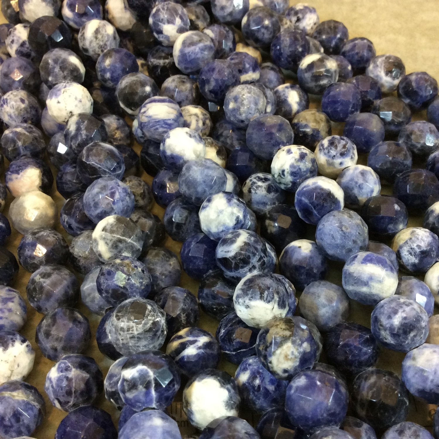 12mm Natural Mixed Sodalite Faceted Round/Ball Shaped Beads with 2.5mm Holes - 7.75" Strand (Approx. 18 Beads) - LARGE HOLE BEADS