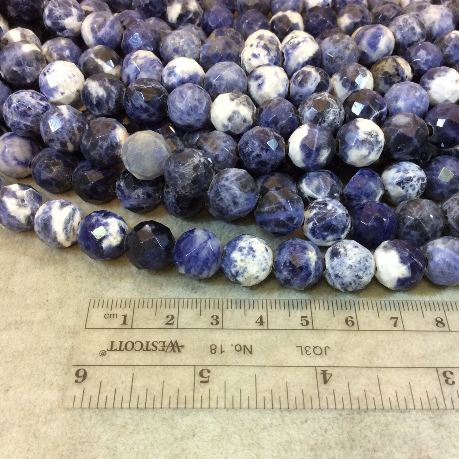 12mm Natural Mixed Sodalite Faceted Round/Ball Shaped Beads with 2.5mm Holes - 7.75" Strand (Approx. 18 Beads) - LARGE HOLE BEADS