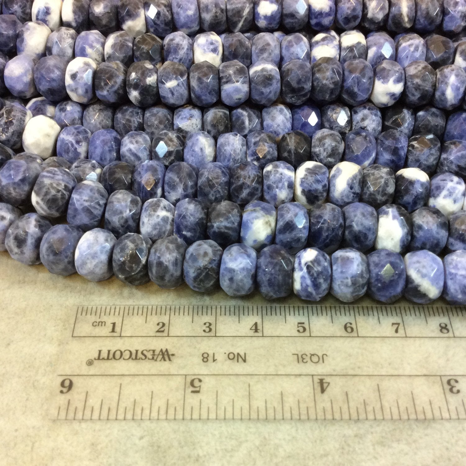 8mm x 12mm Natural Mixed Sodalite Faceted Rondelle Shaped Beads with 2.5mm Holes - 7.75" Strand (Approx. 25 Beads) - LARGE HOLE BEADS