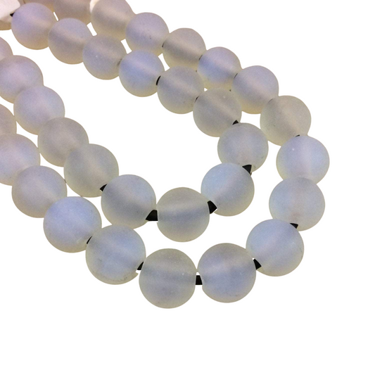 10mm Milky Translucent Opalite Matte Finish Round/Ball Shaped Beads with 2.5mm Holes - 7.75" Strand (Approx. 20 Beads) - LARGE HOLE BEADS