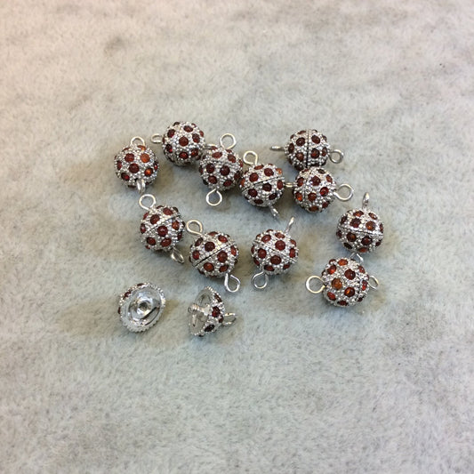 9mm Pave Style Red Glass Encrusted Silver Plated Round/Ball Shaped Threaded Twist Clasps- Sold Individually - Elegant and Classy