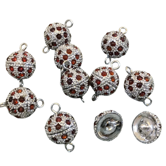 11mm Pave Style Red Glass Encrusted Silver Plated Round/Ball Shaped Threaded Twist Clasps- Sold Individually - Elegant and Classy