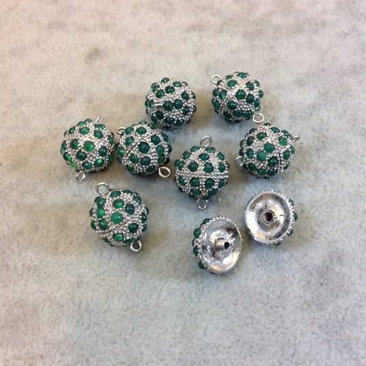 13mm Pave Style Green Glass Encrusted Silver Plated Round/Ball Shaped Threaded Twist Clasps- Sold Individually - Elegant and Classy