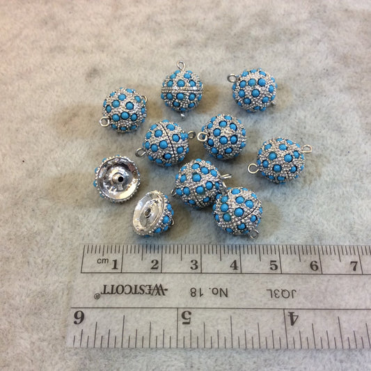 13mm Pave Style Turquoise Howlite Encrusted Silver Plated Round/Ball Shaped Threaded Twist Clasps- Sold Individually - Elegant and Classy