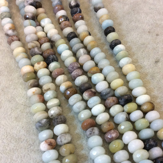 5mm x 8mm Faceted Mixed Amazonite Rondelle Shaped Beads with 1mm Holes - 16" Strand (Approx. 79 Beads) - Natural Semi-Precious Gemstone