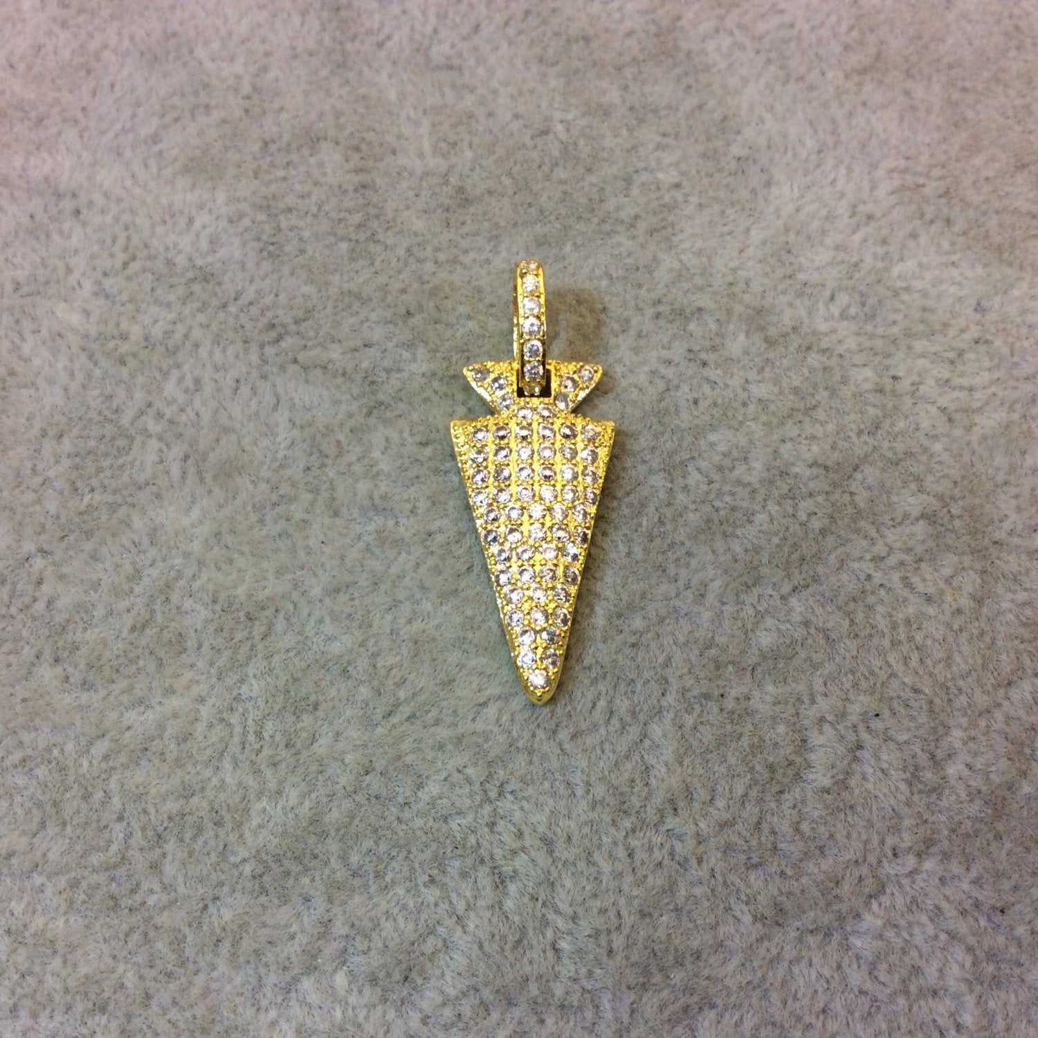 Gold Plated CZ Cubic Zirconia Inlaid Arrowhead Shaped Copper Pendant - Measuring 12mm x 27mm  - Available in Five Colors, See Related!