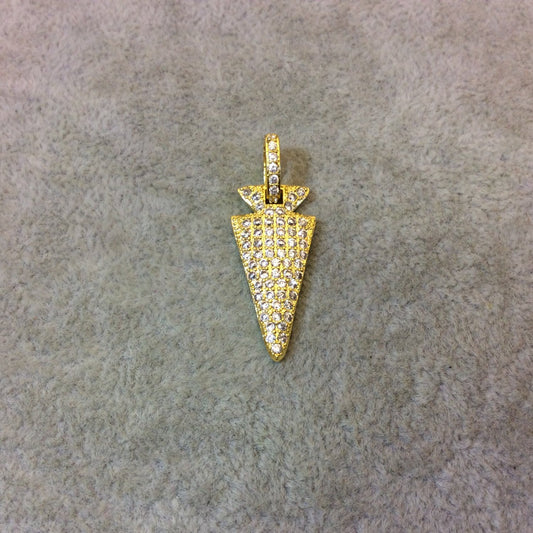 Gold Plated CZ Cubic Zirconia Inlaid Arrowhead Shaped Copper Pendant - Measuring 12mm x 27mm  - Available in Five Colors, See Related!