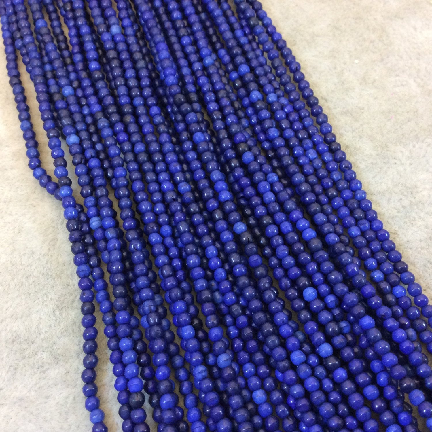 2mm Dyed Blue Howlite Smooth Round/Ball Shaped Beads - Sold by 15.5" Strands (Approx. 185 Beads) - Natural Semi-Precious Gemstone