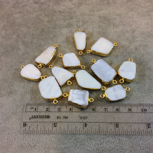 Gold Plated Light Blue/White Peruvian Opal Freeform Shape Slice Connectors - Measuring 13mm x 20-25mm, Approx. - Sold Individually