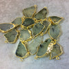 Medium Sized Gold Plated Natural Raw Prehnite Freeform Slab Shaped Connectors - Measuring 20mm x 30mm, Approx. - Sold Individually, Random