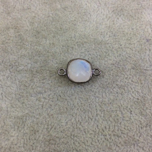 Gunmetal Faceted Moonstone Cushion Shaped Bezel Connector - 10mm x 10mm