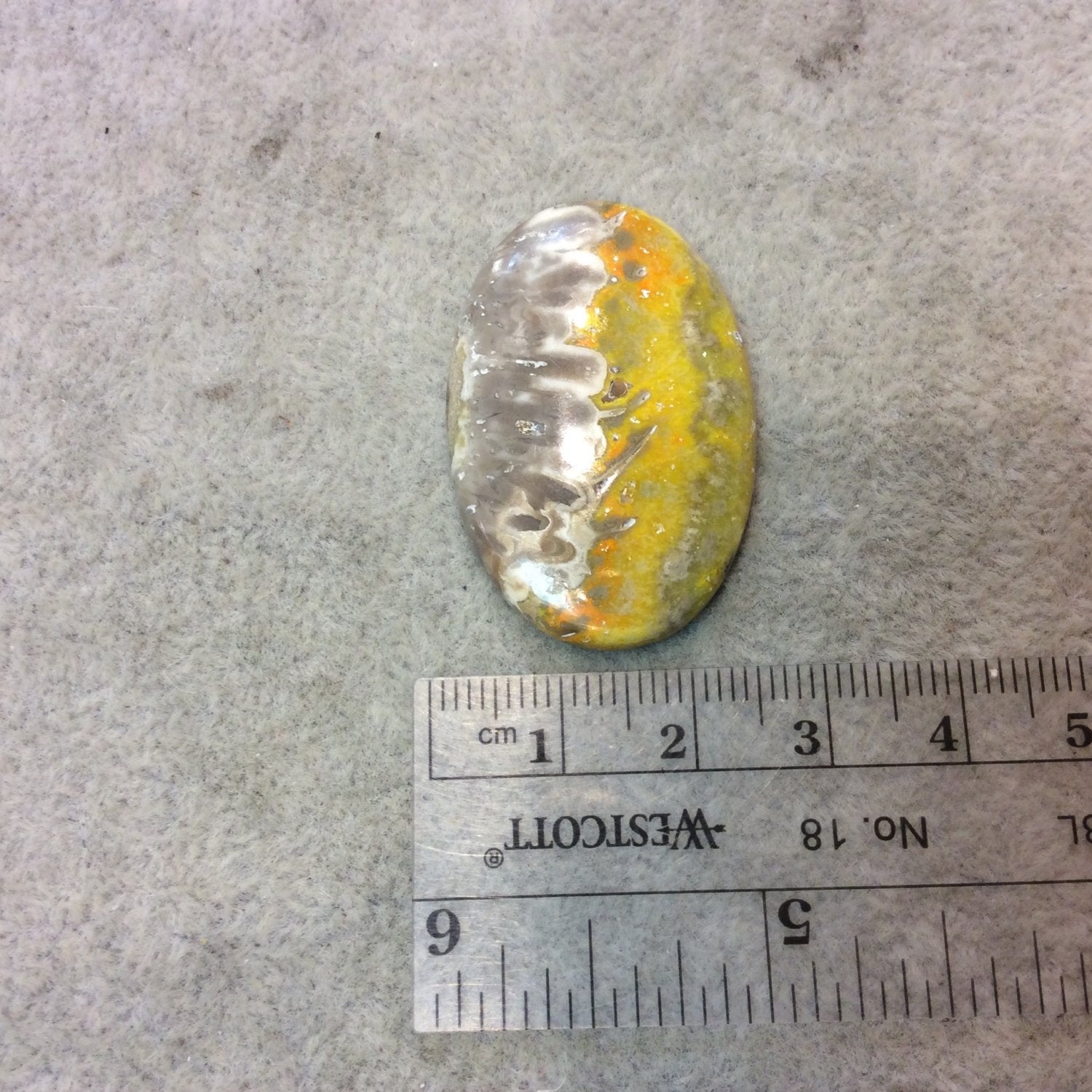 OOAK Natural Bumblebee Jasper Oblong Oval Shaped Flat Back Cabochon - Measuring 25mm x 38mm, 4mm Dome Height - High Quality Gemstone Cab