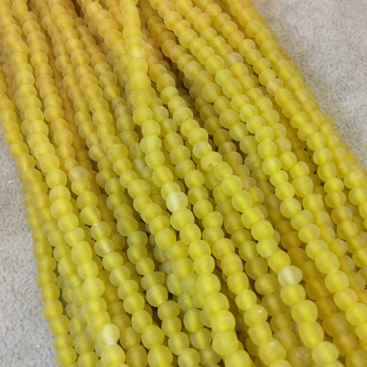 4mm Matte Lemon Yellow Irregular Rondelle Shaped Indian Beach/Sea Glass Beads - Sold by 16.25" Strands - Approximately 98 Beads