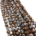 10mm Natural Eye Spot Brown/Orange Tibetan Agate Faceted Round Shape Beads with 1mm Holes - 14.75" Strand (Approx. 37 Beads) - Quality Stone