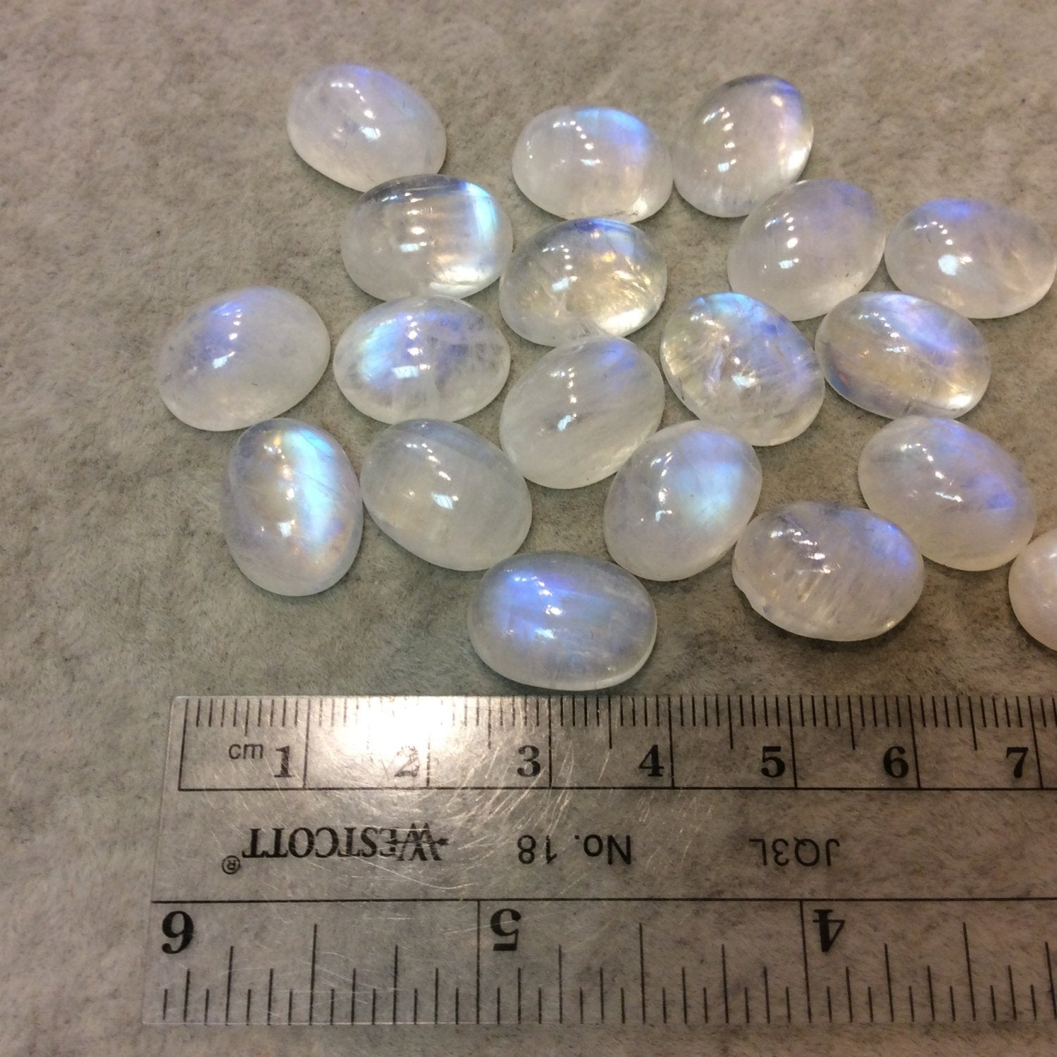 BULK LOT of Six (6) Assorted Oval Shaped AAA Moonstone Flat Back Cabochons - Measuring 12mm x 16mm, 6-8mm Dome Height - Randomly Selected