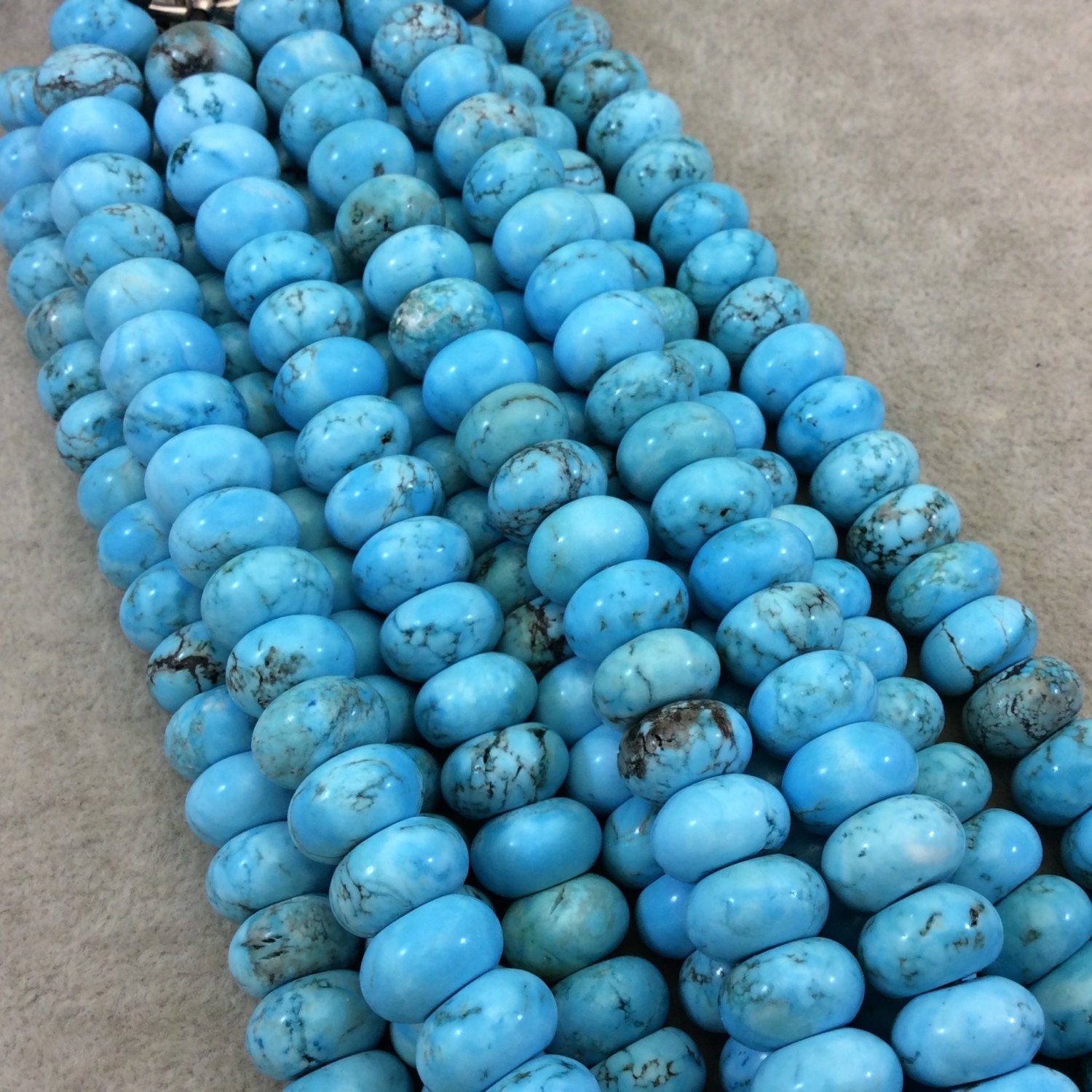 8mm x 12mm Mixed Dyed Blue Howlite Smooth Finish Rondelle Shaped Beads with 2mm Holes - 7.75" Strand (Approx. 25 Beads) - LARGE HOLE BEADS