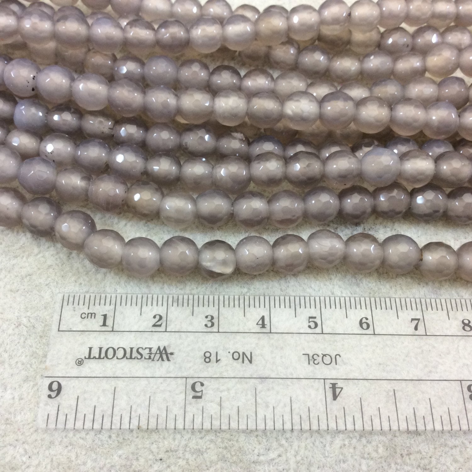 8mm Dyed Smoky Gray Natural Agate Faceted Round/Ball Shaped Beads with 1.5mm Holes - 7.75" Strand (Approx. 25 Beads) - LARGE HOLE BEADS