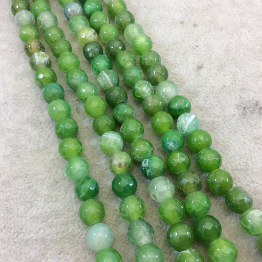 8mm Dyed Lime Green Natural Agate Faceted Round/Ball Shaped Beads with 2.5mm Holes - 7.75" Strand (Approx. 25 Beads) - LARGE HOLE BEADS